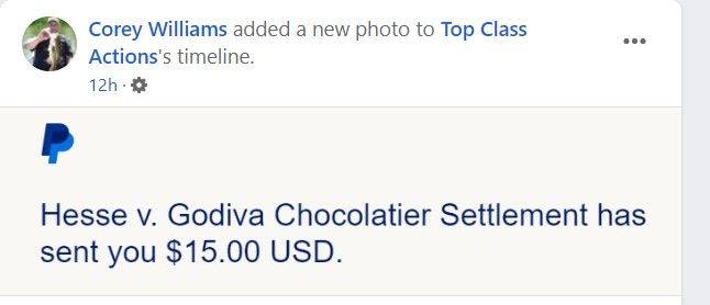 Godiva Chocolate FB 2-10-23 settlement checks