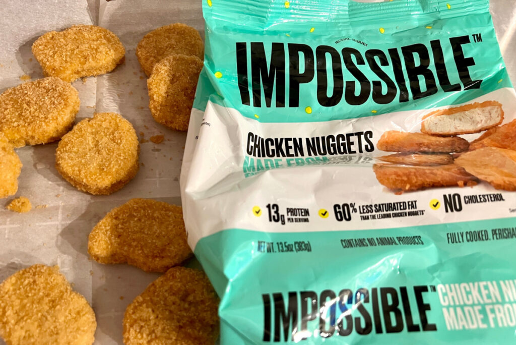 Impossible chicken nuggets - a vegan option made with plants available at grocery stores.
