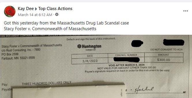 Massachusetts Drug FB 3-14-23 checks in the mail