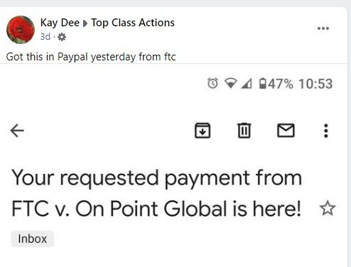 On Point Global FTC settlement FB 3-6-23 checks in the mail
