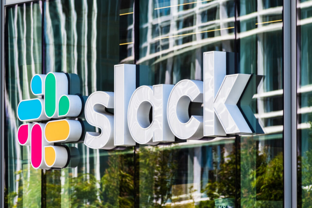 Slack sign outside Slack headquarters, representing the Slack shareholders class action.