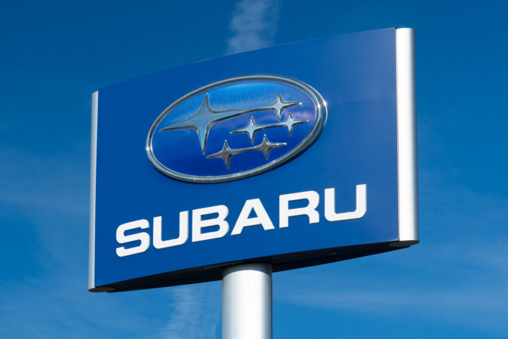 Subaru sign outside dealership, representing the Starlink class action.