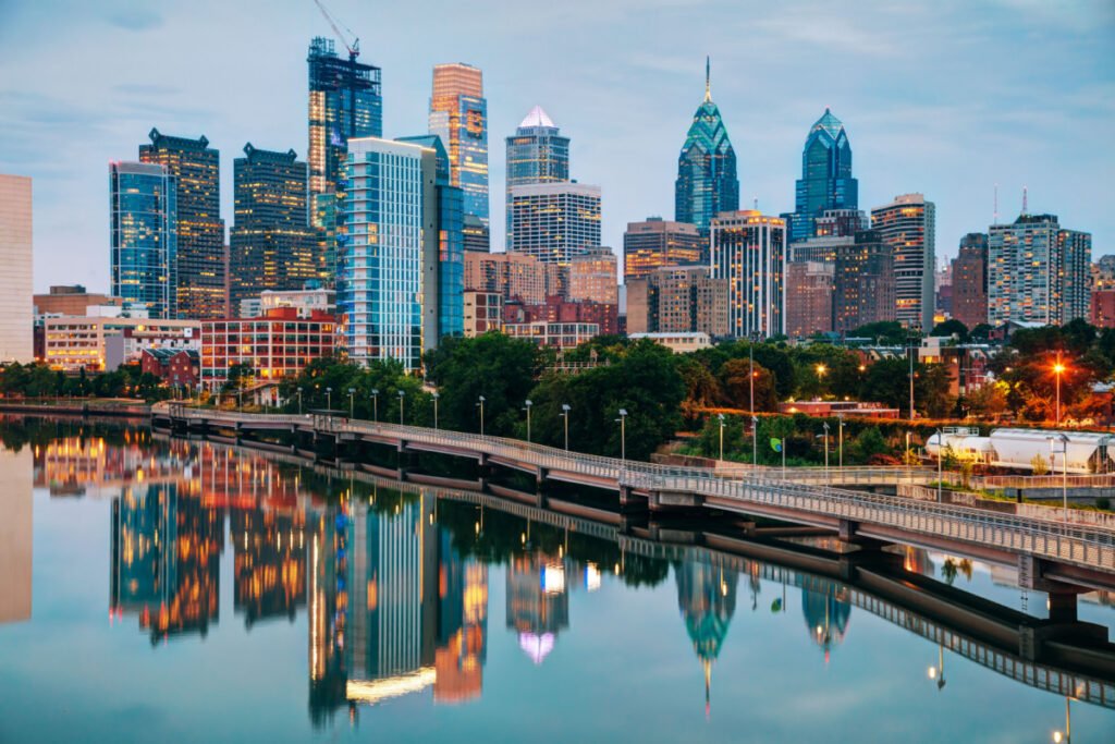 Cityscape of Philadelphia and Delaware River