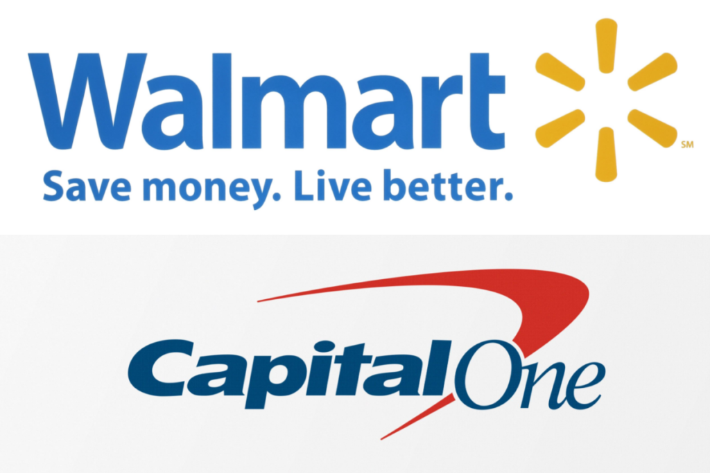 Walmart Logo above the Capital One Logo