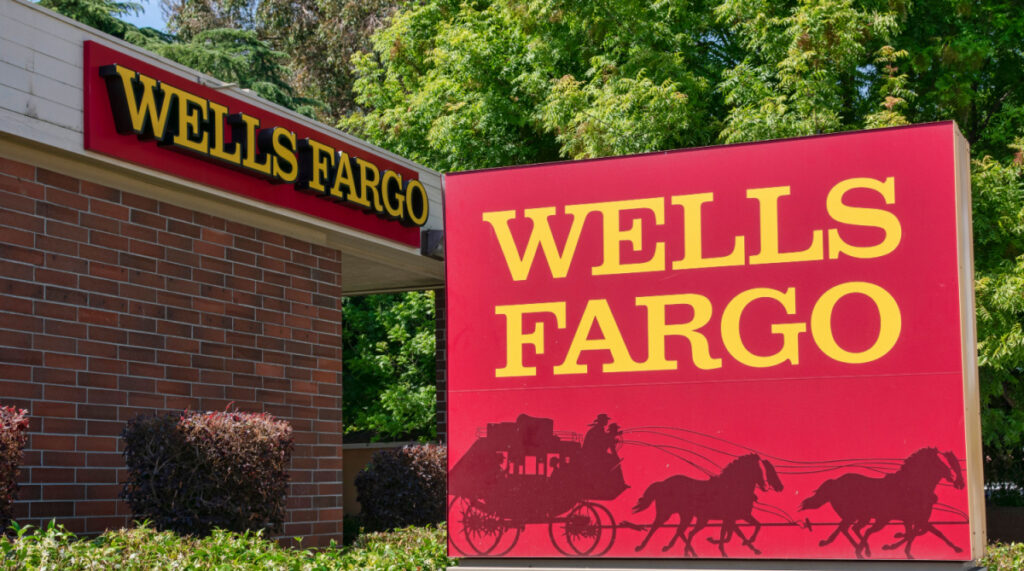 Wells Fargo sign outside Wells Fargo branch