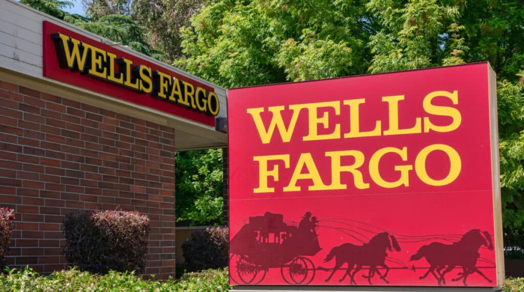 Wells Fargo sign outside Wells Fargo branch