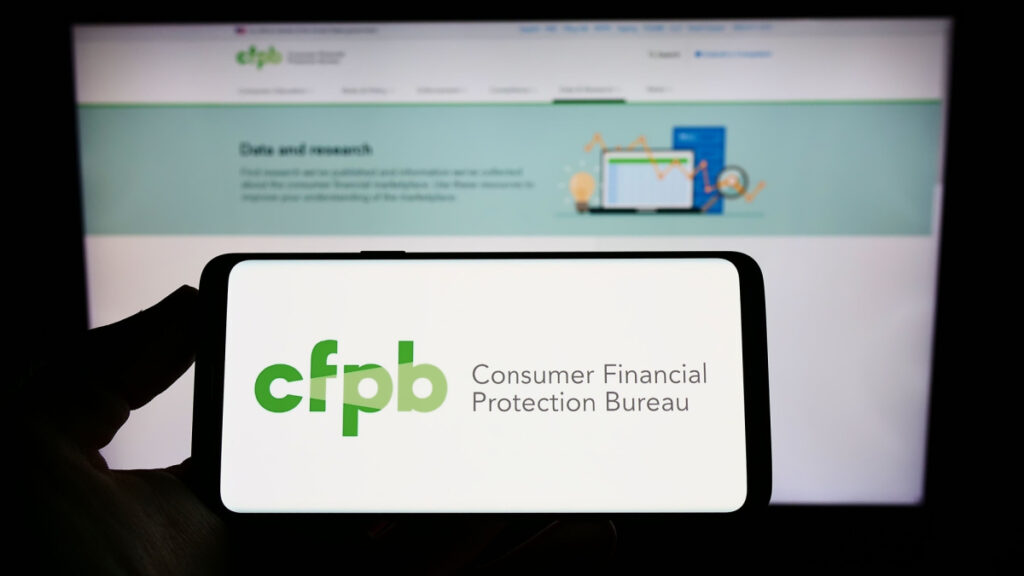 CFPB homepage on cell phone is front of the CFPB homepage on website