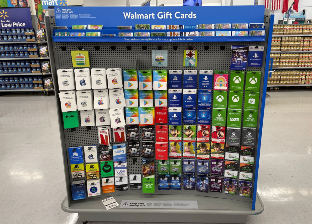 Walmart interior Gift Card center various gaming cards