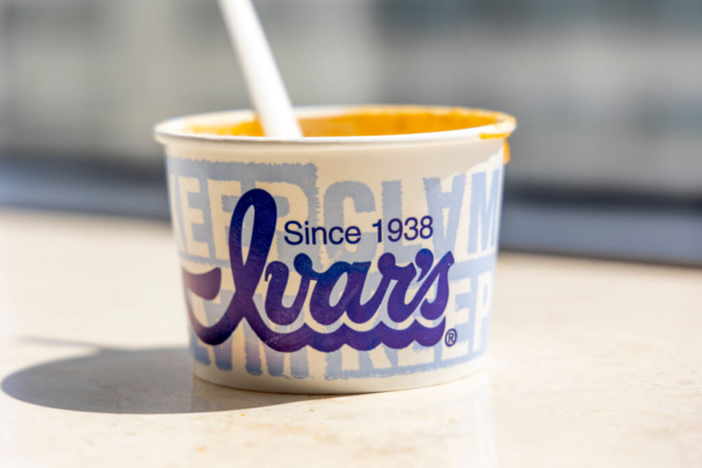 A take away container of Famous Ivar's chowder in Seattle, representing the meat soup contamination alert.