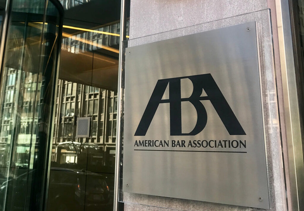 An American Bar Association sign on the side of a building, representing the ABA data breach class action lawsuit