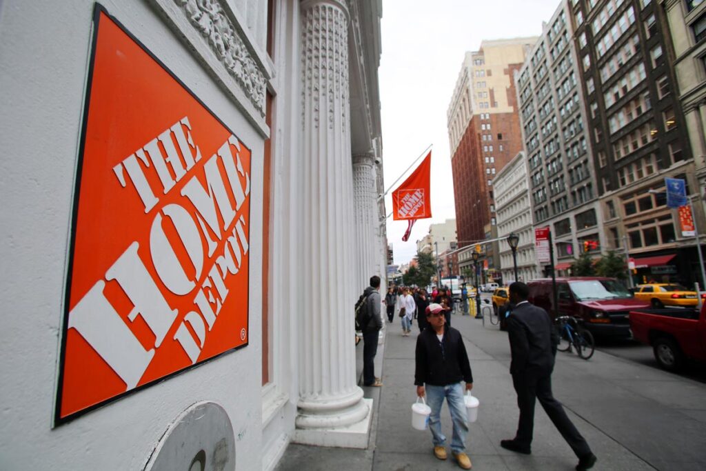 Close up of Home Depot signage in NYC, representing the New York City Home Depot vehicle booting class action lawsuit settlement.