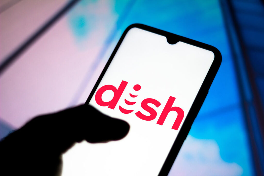 Dish logo displayed on a smartphone screen, representing the Dish Network data breach class action.