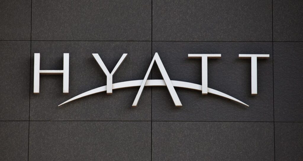 Close up of Hyatt signage, representing the Hyatt resort fees lawsuit.