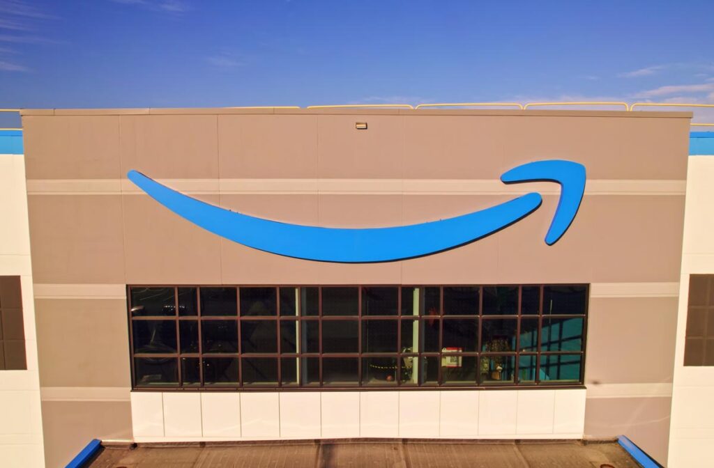 Exterior of an Amazon warehouse, representing the Amazon Prime discount class action.