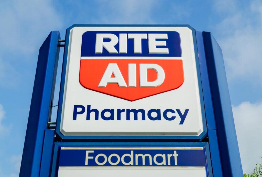 Rite Aid signage is seen against a partly cloudy blue sky, representing the Rite Aid dry mouth discs class action.