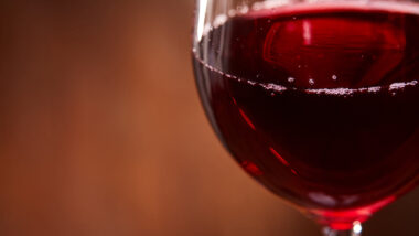 Close up of wine in a wine glass.