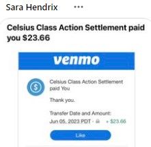 Celsius FB 3 6-6-23 class action settlement checks
