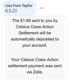 Celsius FB 6-5-23 class action settlement checks