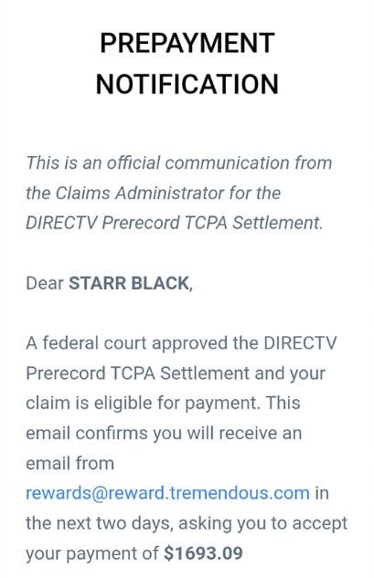 DirecTV FB 2 6-6-23 class action settlement checks