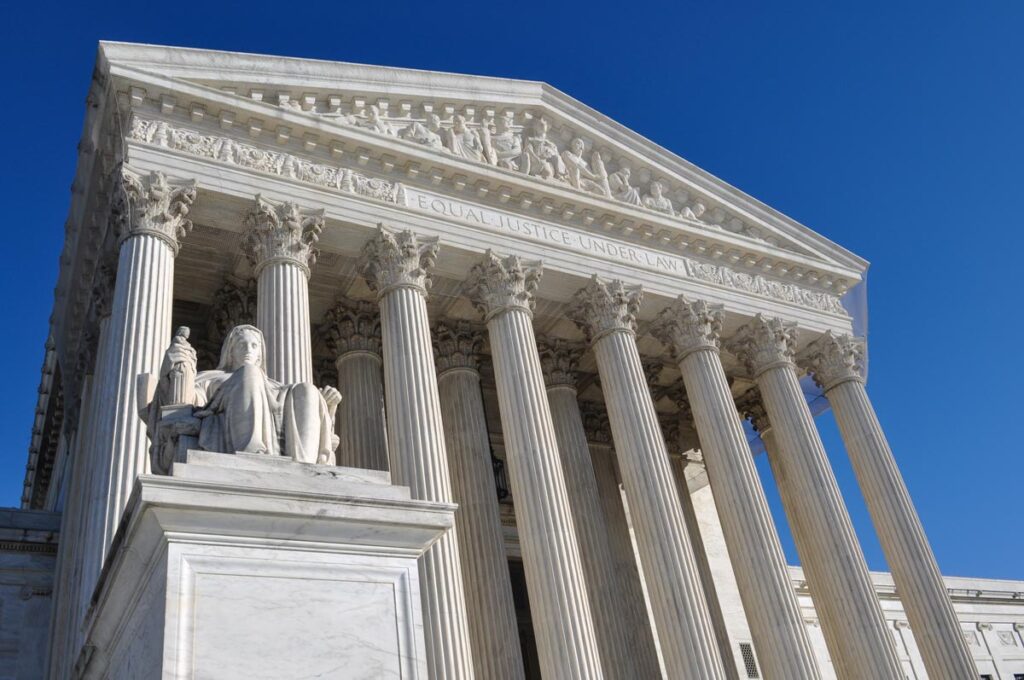 Supreme Court building exterior, representing the Supreme Court ruling on gun crimes.