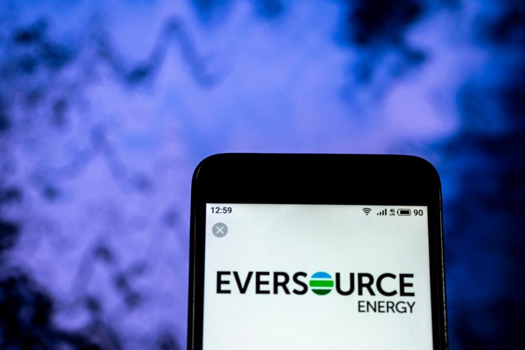 Eversource logo displayed on a smartphone screen, representing the Eversource 401(k) class action lawsuit settlement.