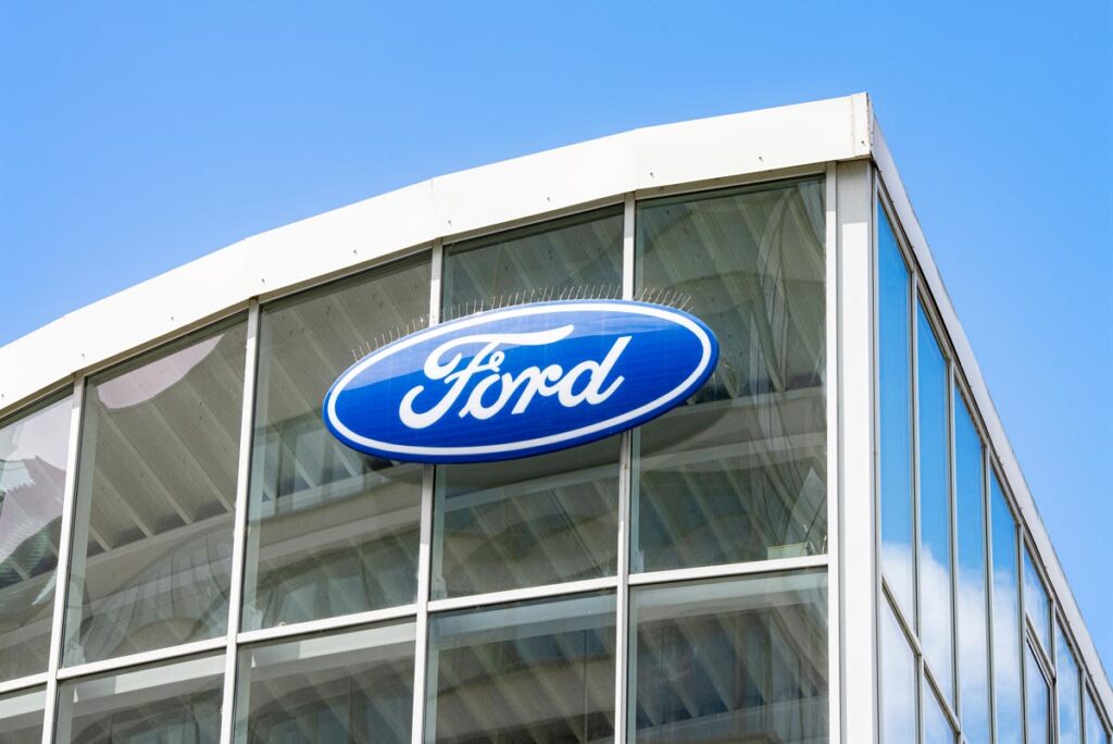 Ford signage on facade of glass building, representing the Ford 10R80 transmission class action.