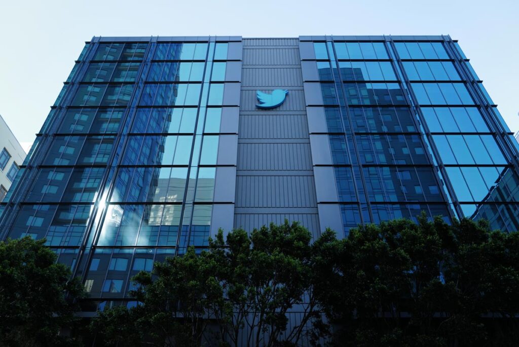 Exterior of a Twitter headquarters, representing the Twitter music copyright lawsuit.