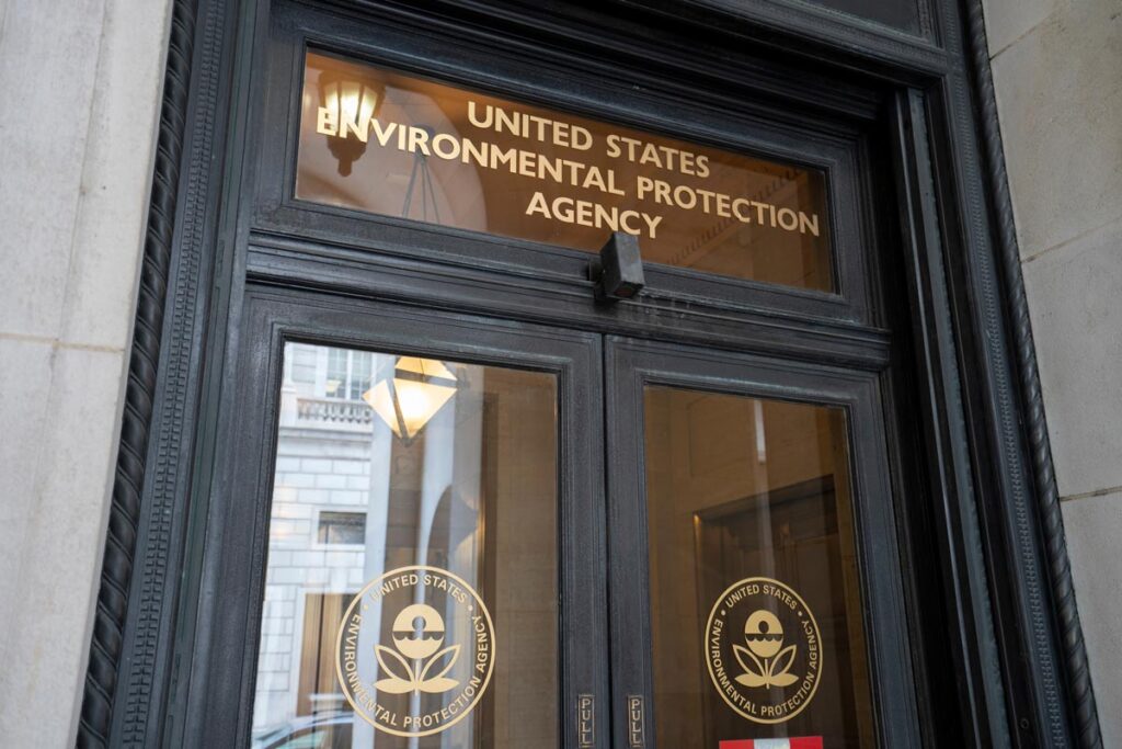 Entrance to US Environmental Protection Agency headquarters, representing the EPA ban on perchloroethylene.