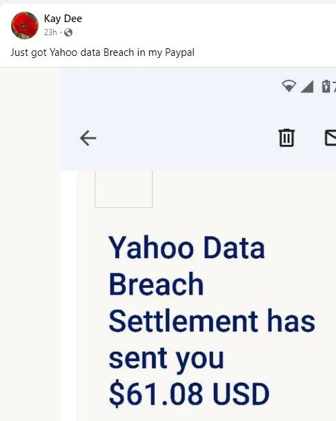 Yahoo data breach FB 6-9-23 settlement checks