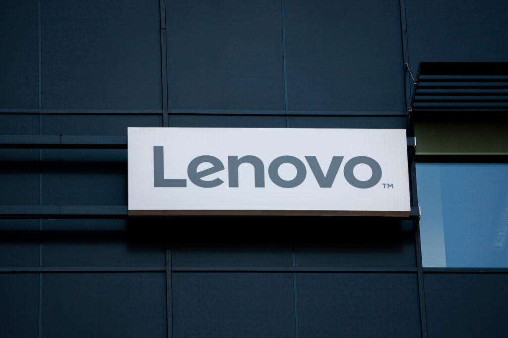 Close-up of Lenovo signage, representing the Lenovo class action lawsuit settlement.