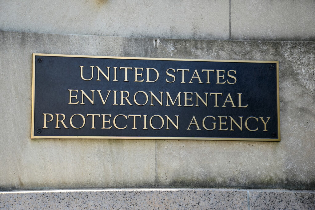 Close up of U.S. Enviornmental Protection Agency signage, representing the new EPA reporting rule on asbestos.