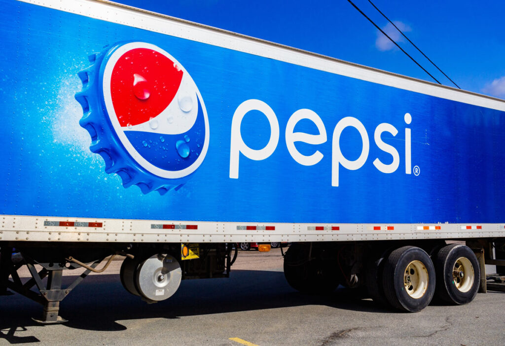 Pepsi logo on the side of a semi truck, representing the Pepsi class action.