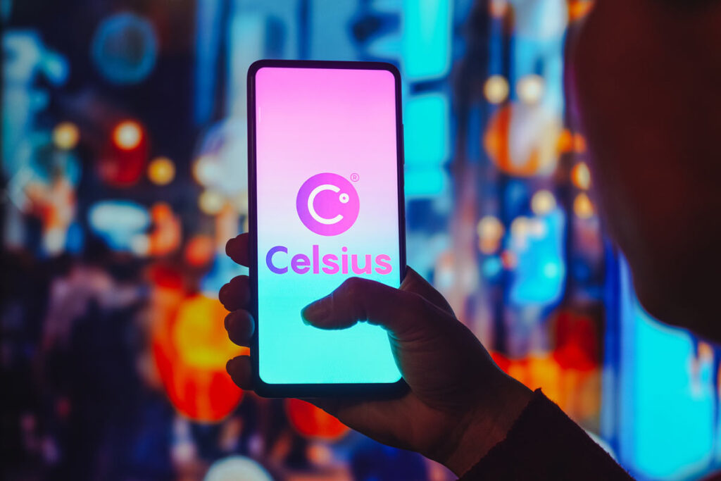 Celsius logo displayed on a smartphone screen, representing the Celsius fraud case.