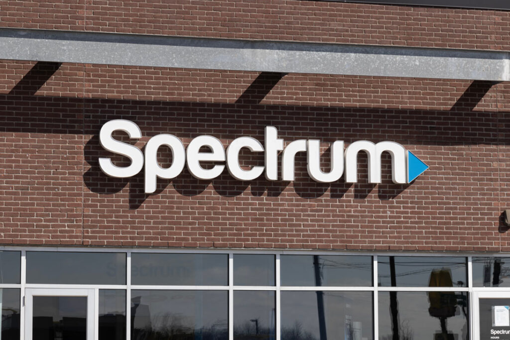 Close up of Spectrum signage, representing the charter communications class action.