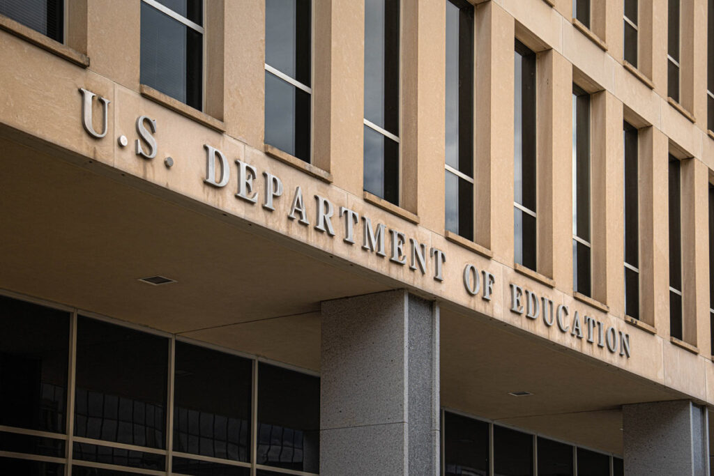 U.S. Department of Education signage, representing Biden student loan forgiveness.