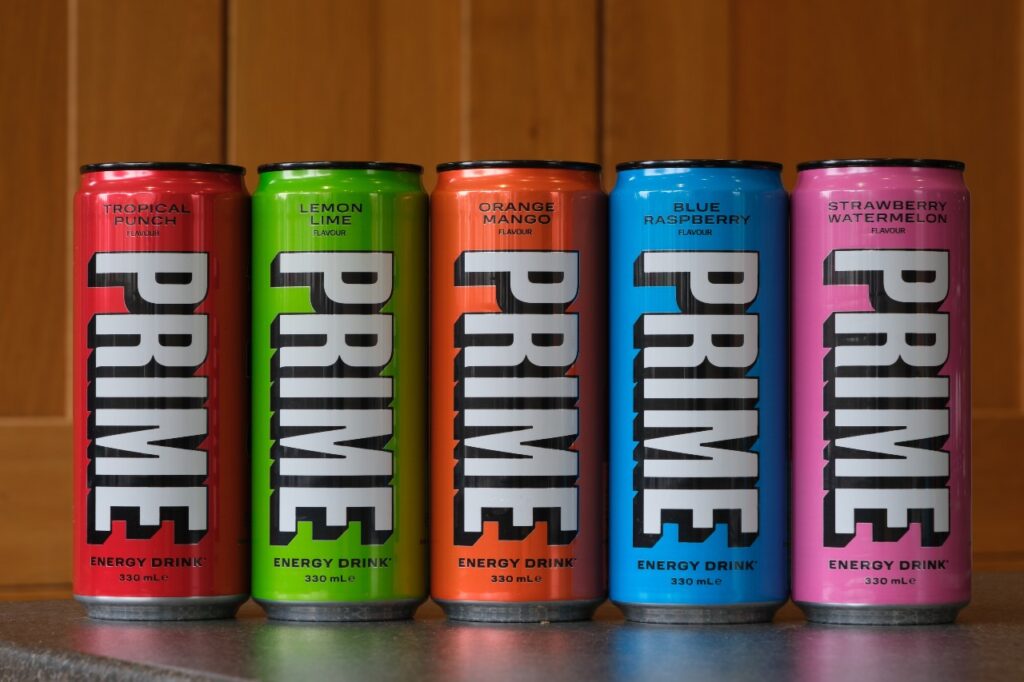 Various Prime Energy cans on a table, representing the Prime Energy recall.