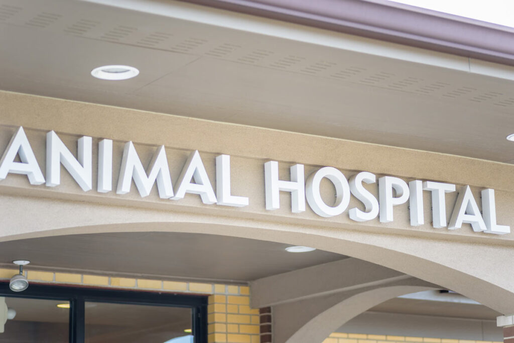 Close up of Animal Hospital signage, representing the VCA Animal Hospitals settlement.