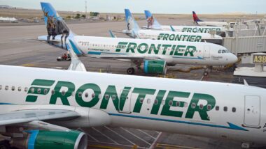Frontier planes at an airport, representing the Frontier Airlines class action.