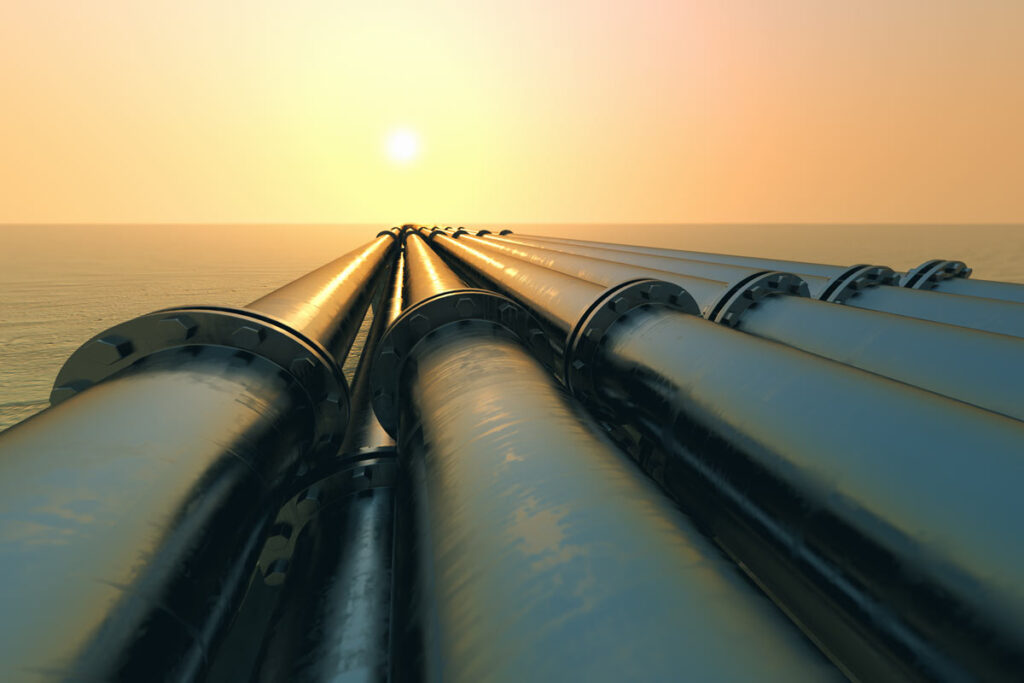 Close up of Pipeline tubes in the desert, representing the Mountain Valley Pipeline.