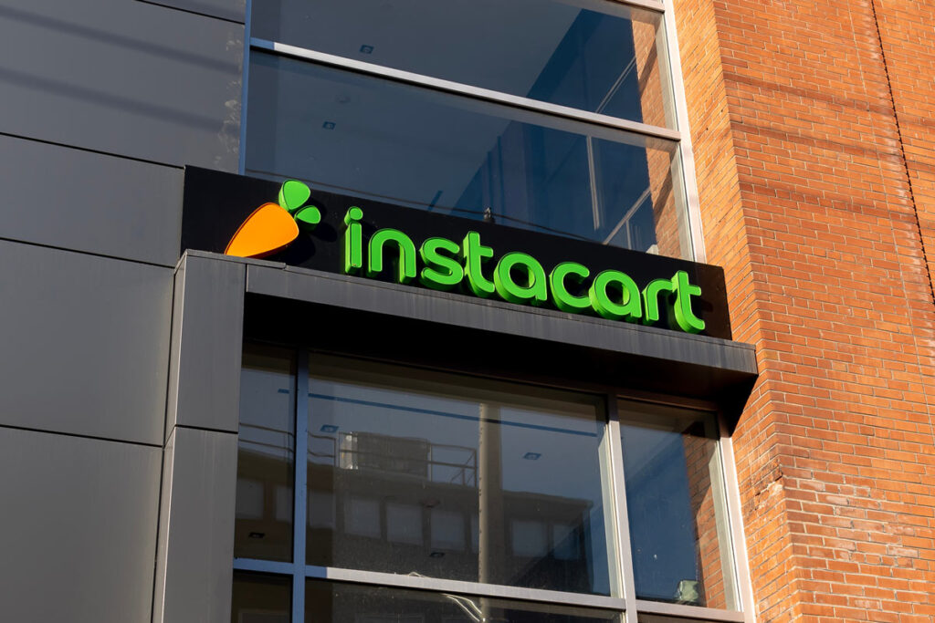 Close up of Instacart signage, representing the Instacart shopper class action lawsuit settlement.