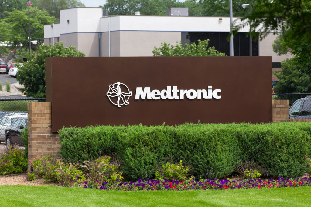 Close up of Medtronic signage, representing the Medtronic class action.
