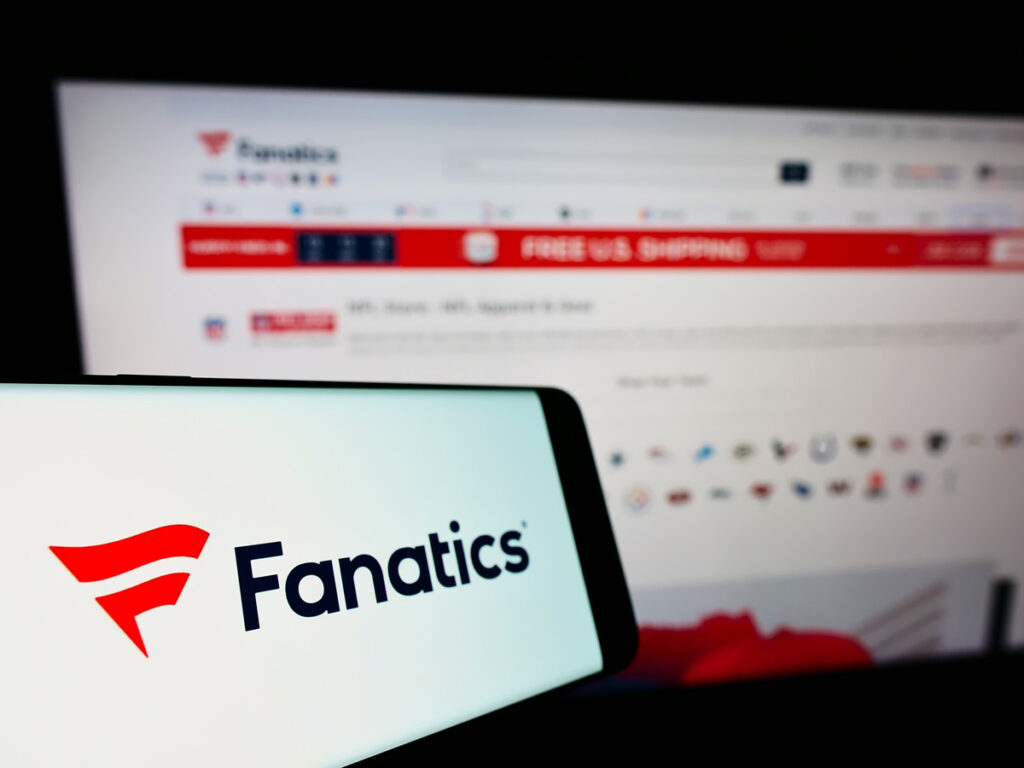 Close up of Fanatics logo displayed on a smartphone screen, representing the fanatics class action.