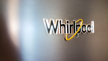 Close up of Whirlpool logo, representing the Arcelik Whirlpool merger.