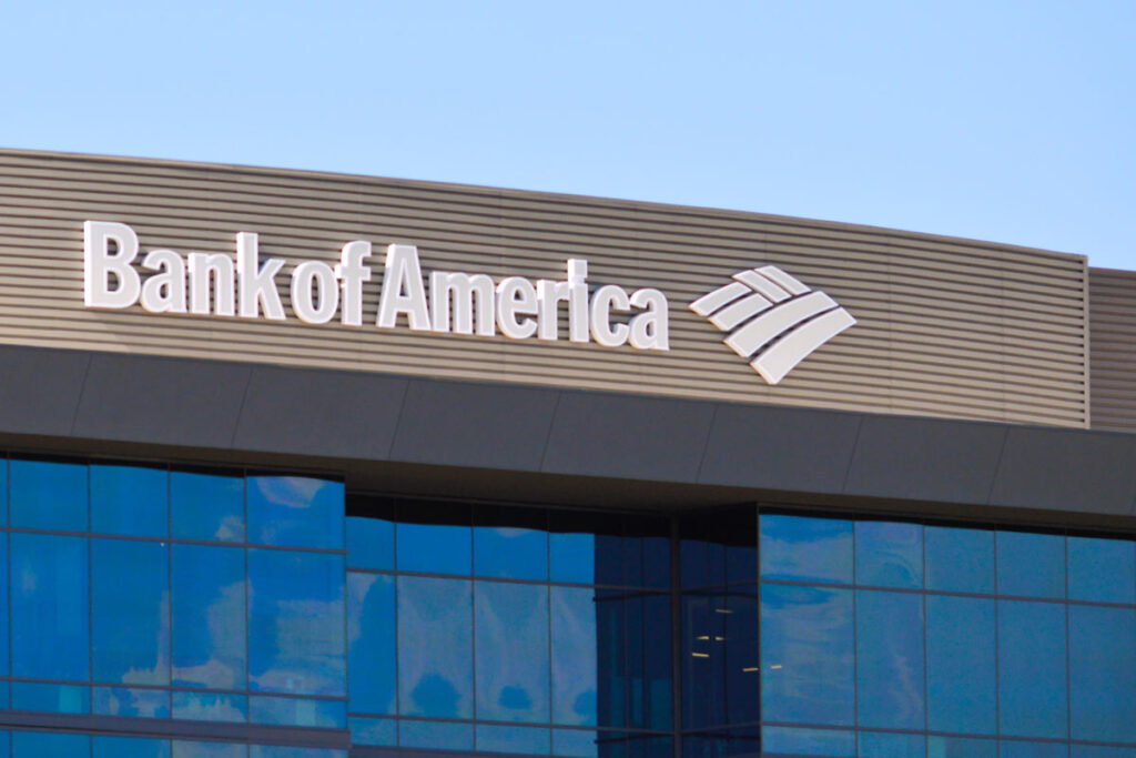 Bank of America signage against a blue sky, representing the Bank of America credit card class action.
