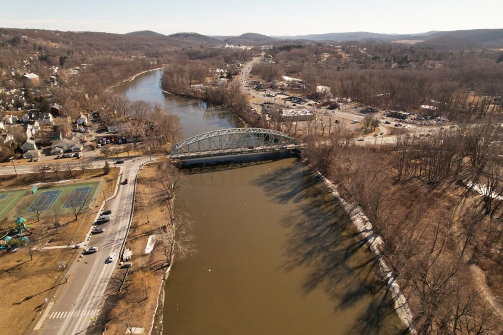 Aerial view of the Housatonic River, representing the General Electric lawsuit.