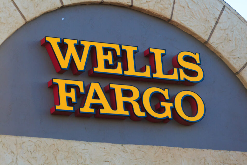 Close up of Wells Fargo signage, representing the Wells Fargo fine.