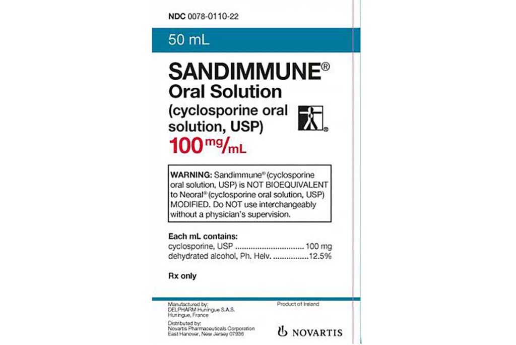 Product photo of Sandimmune packaging, representing the Novartis Sandimmune recall.