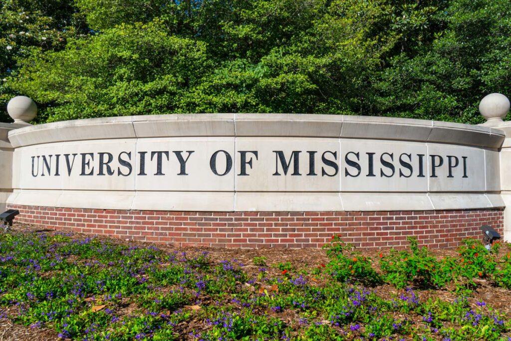 University of Mississippi signage, representing the DeSanto Rollins University of Mississippi mental health lawsuit.