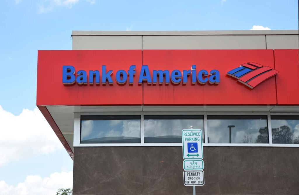 Exterior of a Bank of America location, representing the Bank of America class action.
