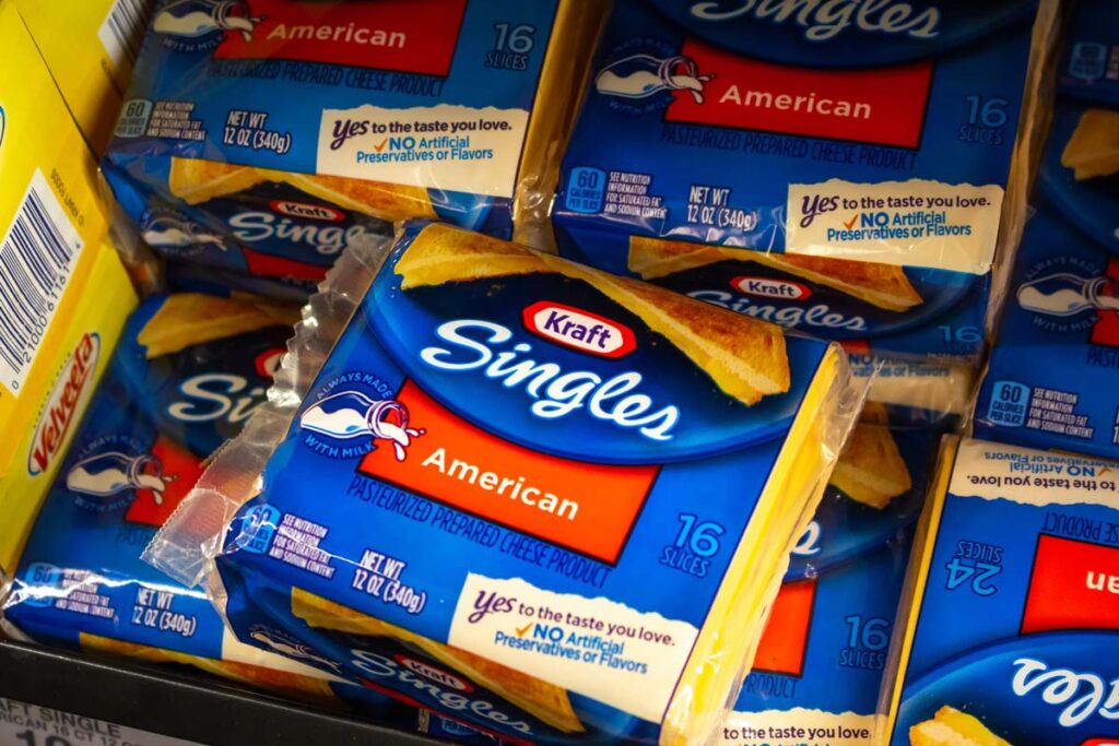 Close up of Kraft Singles, representing the Kraft cheese recall.